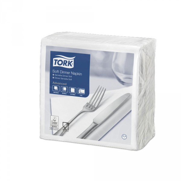 Tork Dinnerserviette Soft weiß 39x39cm, 3-lagig 1/4 oder 1/8